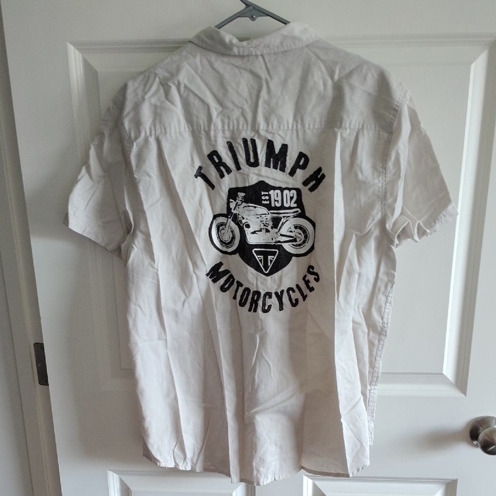 Triumph White Button Down Shirt with Motorcycle Graphic